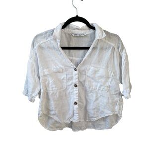 Zara White Cropped Linen Button-Up Shirt